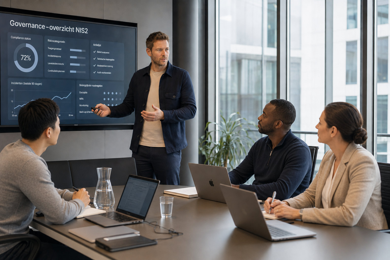 NIS2-compliance en cyberrisico’s tijdens een strategische boardroomsessie